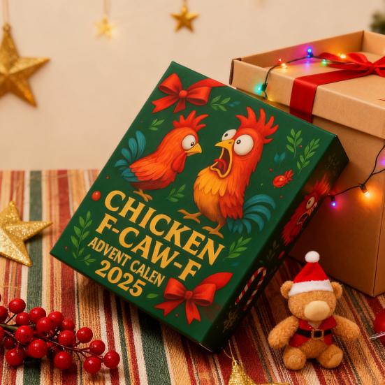Chicken F-Caw-F Advent Calendar 24-Day Christmas Countdown Box Funny Chicken Ornaments Farm Animal Gifts for Chicken Lovers Family