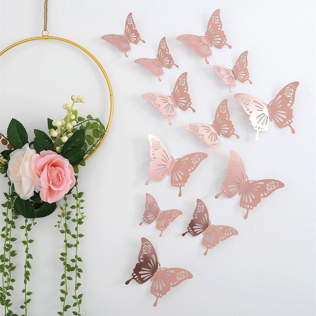 Lot de 12 autocollants muraux 3D en papier creux pour décoration de salon, de maison, de festival, de mariage, de fête