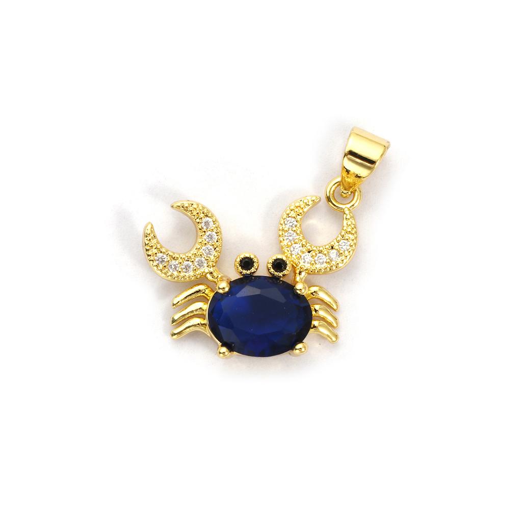 1 Piece Brass & Glass Ocean Jewelry Charm Pendant 18K Gold Plated Crab Micro Pave Clear Cubic Zirconia Necklace DIY 20mm x 19mm