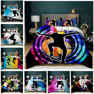 Skateboard Comforter Cover Boy Teens Hip Hop Style Bedding Set Colorful Rainbow Tie-Dye Decor Hippie Polyester Duvet Cover Youth