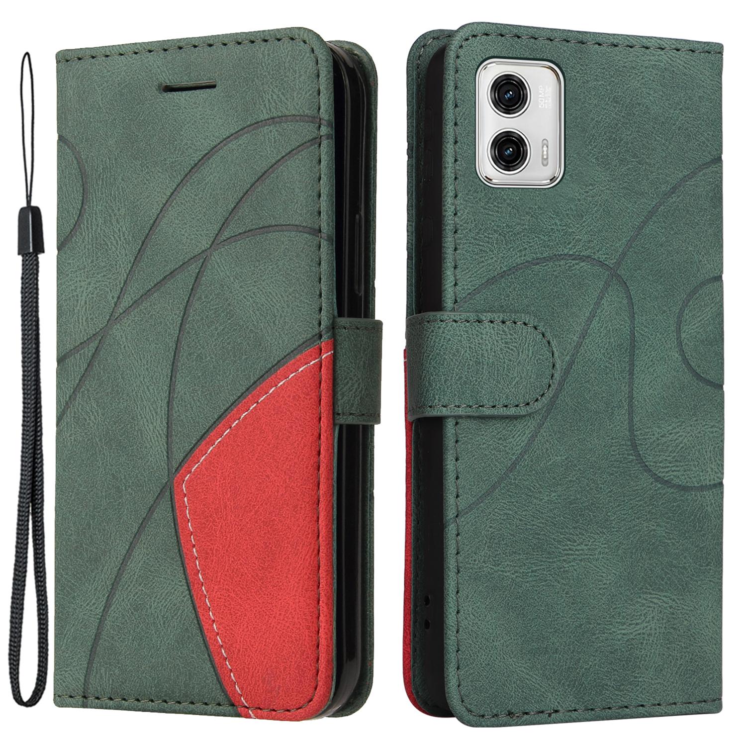 

For Motorola Moto G73 5G Leather Case Wallet Stand Color Splicing Phone Cover Green