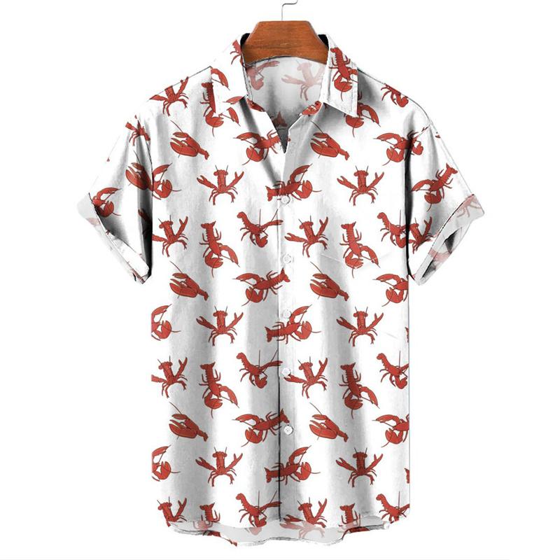 

Рубашка с 3D-принтом «Гавайский омар» Модная рубашка с коротким рукавом большого размера для летнего отпуска Пляжная одежда Повседневные мужские топы с графическим принтом XL