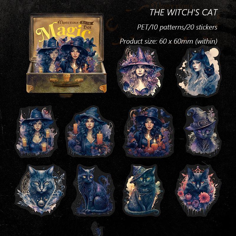 Retro Gothic Style PET Stickers Collage Clipbook Diary Scrapbook Decoration Materials Mysterious Magic Box Series Pasters 20 Pcs/ Pack
