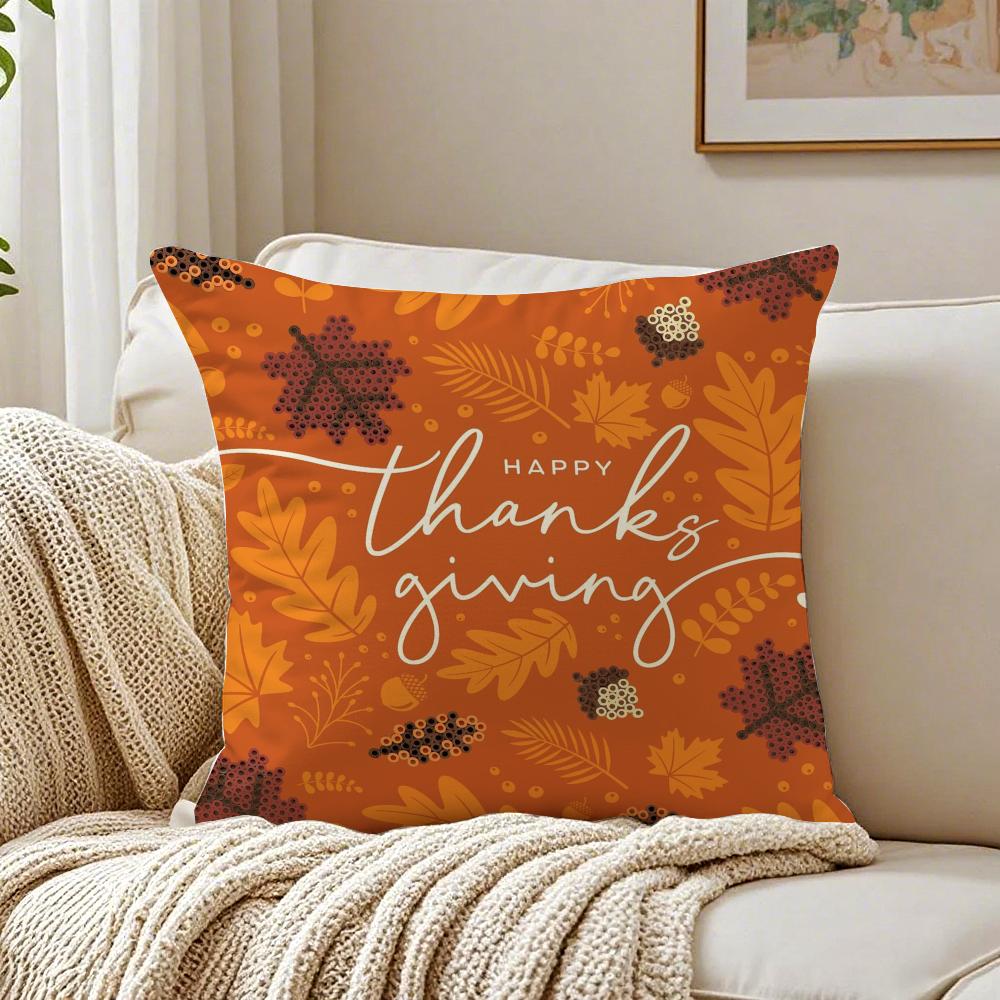 Thanksgiving Pumpkin Maple Leaf Cushion Cover Linen Minimalist Soft for Sofa Bed Home Room Decor