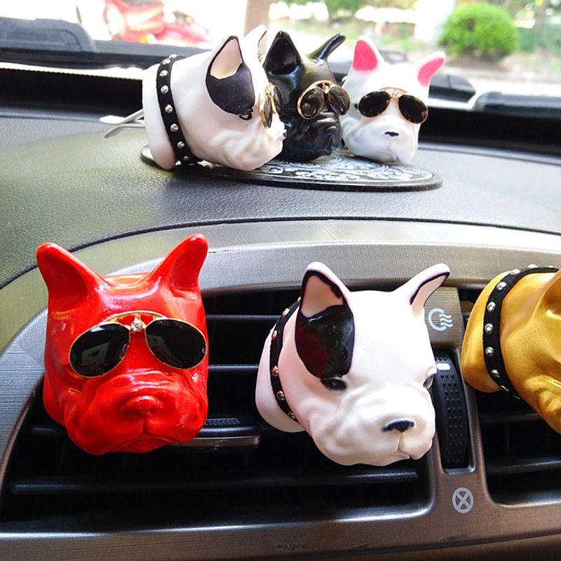Fragrant Stone Plaster Bulldog Dog Gift Box Aromatherapy Air Conditioning Air Outlet Car Deodorant Essential Oil Car Aromatherapy Stone Air Outlet Model-Pink