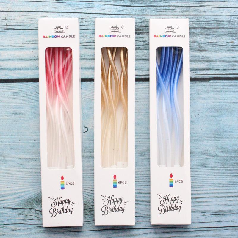 Birthday Cake Gold Plated Colorful Retro Curve Thread Candle Creative Party Baking Gradient Colorful Curved Candles