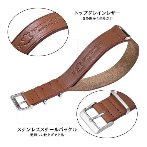 ANNEFIT 20mm Genuine Leather Watch Band, Single Strap, Military Style Replacement Band, Light Brown with Silver Buckle