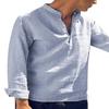 Men Shirt Striped Stand Collar Soft Long Sleeve Buttons Blouse for Dating