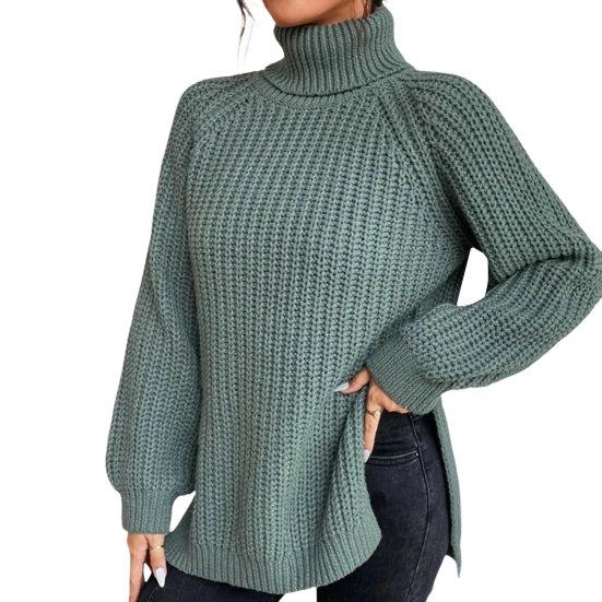 Camisola feminina lado split hem coldproof pele-toque chique pulôver feminino sólido camisola de malha térmica roupas diárias
