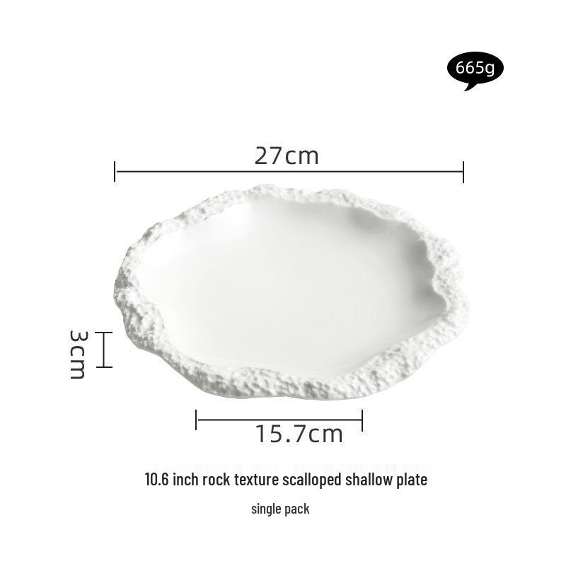 Rock Texture Ruffle Edge Ceramic Dinner Plate, Shallow 2024 New Style Tableware for Hotels