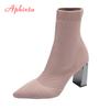 Fashion Aphixta Metal Blade Heels Socks Boots Women Stretch Fabric Elastic Stilettos Heel Pointed Toe Ankle Boots Shoes Woman Boats