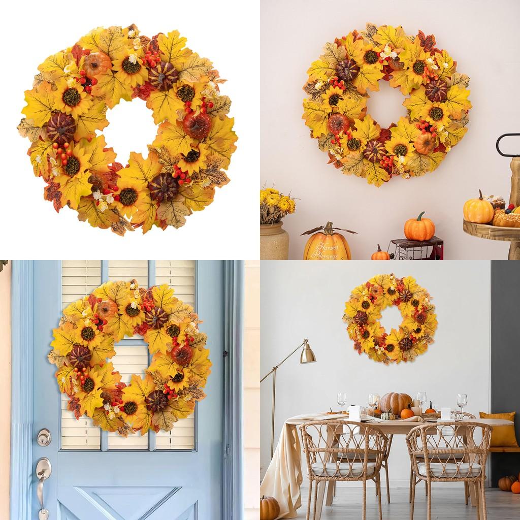 Wreath Exquisite Thanksgiving Bright Faux Maple Leaves And Pumpkins For Cozy Styling Home