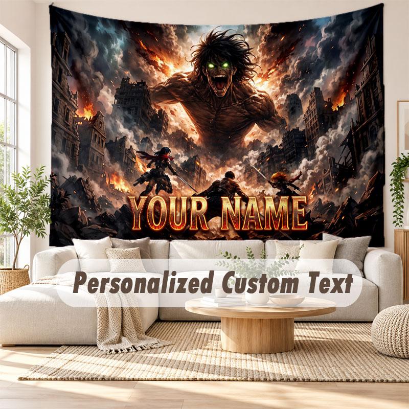 Custom Name Wall Hanging Tapestry,Attack on Titan Decorative Backdrop Tapestry For Dorm Home