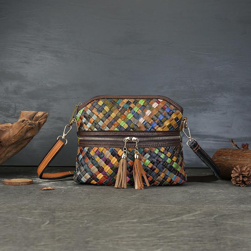 

Натуральная кожа, Нишевый оригинальный дизайн, Плетеная женская сумка, Красочная сумка-ракушка на одно плечо, Сумка-конверт разноцветный