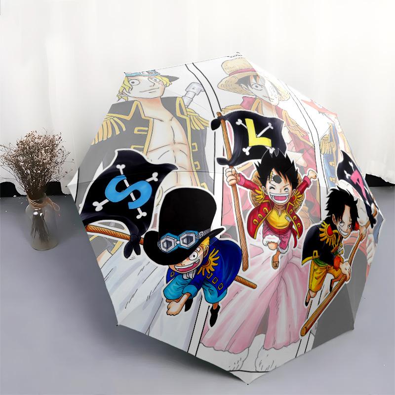 1 Adet Otomatik Katlanır Şemsiye - Anime One Piece Desenli Taşınabilir Katlanabilir Tasarım 8 Kemerli Noel Doğum Günü Hediyeleri