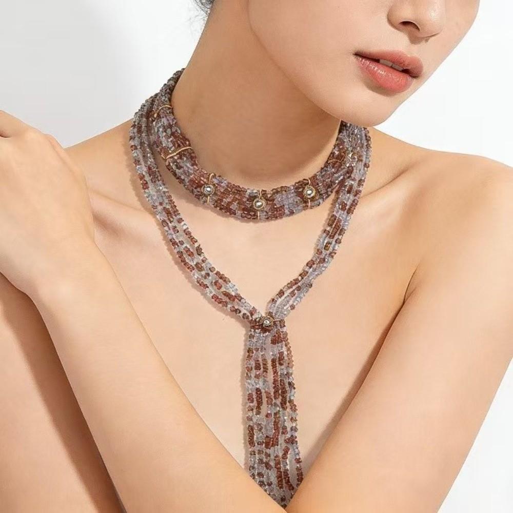 2 PCS Exaggerated Stacked Beads Necklace 2 Layers Women Collarbone Chain  Banquet