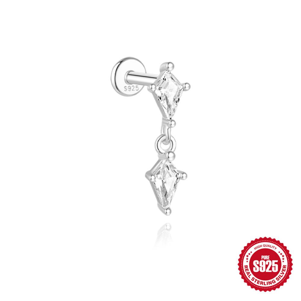 Décoration Trémelle S925 Boucles d'oreilles à tige piercing à fond plat en argent sterling simple tempérament pour femmes avec petits zircons Boucles d'oreilles tempérament pendant