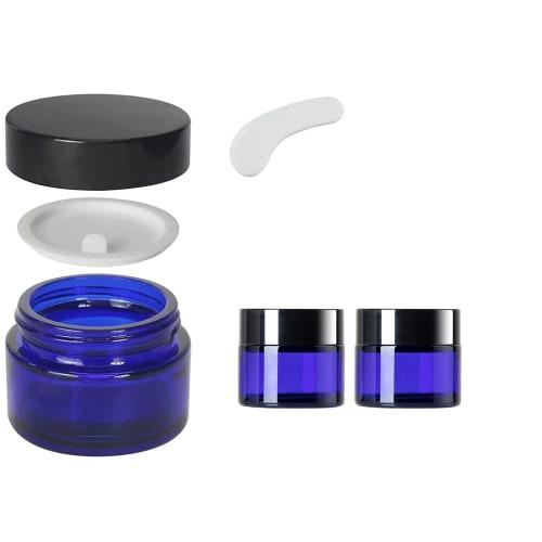 Set of 2 30g Blue Cream Containers, Glass Balm Containers, Light-Resistant Bottles, Heat-Resistant Cosmetic Containers, Aroma Cream Refill Containers,