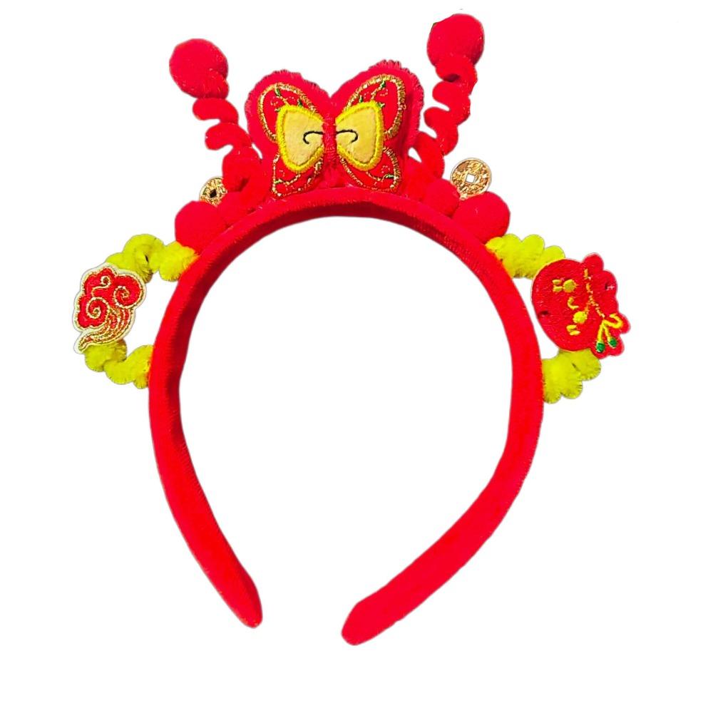 Headwear New Year Hair Hoop Embroidered Bow Ancient Style Hairband Red Plush Headband  Festival