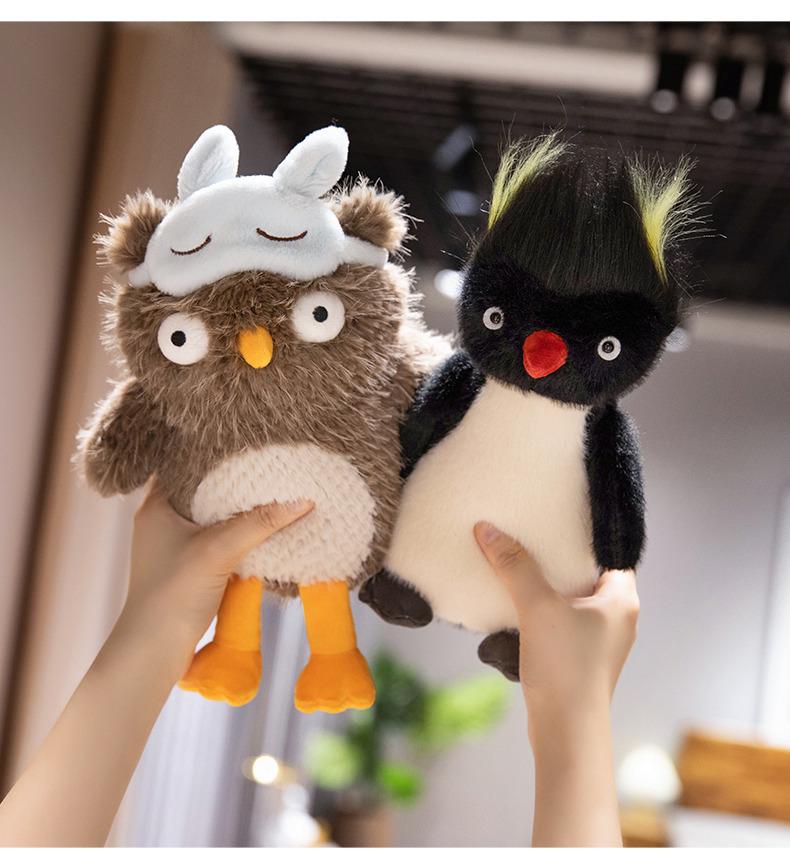 Frizzy Penguin Plush: Ugly-Cute Owl Eye Mask and Exploding Head Ronnie Calming Doll for Sweet Sleep Prank