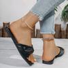Fashion Fashion Pleated Pu Leather Flat Slippers Women 2025 Summer Square Toe Sandals Woman Comfy Non Slip Beach Flip Flops Plus Size 43
