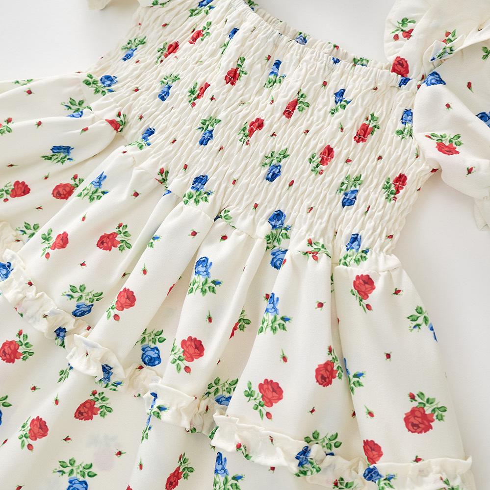 Clearance: Girls' Floral Smocked Short-Sleeve Dress - Summer 2025 Korean Style