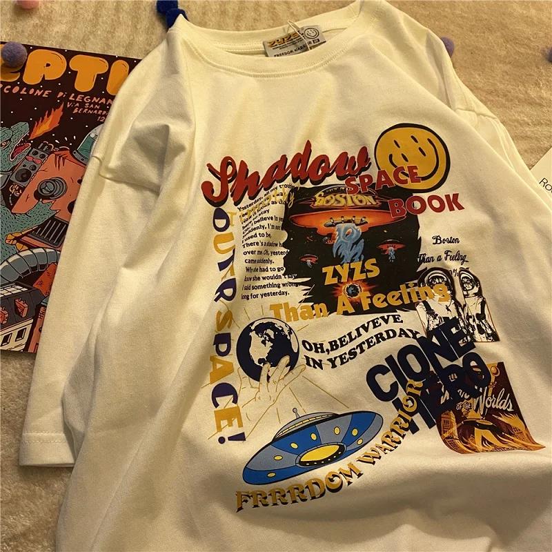 Oversized T Shirt Women Alien Print Short Sleeve Harajuku T-shirt Hip-hop Summer Streetwear Tops Girl T-shirt Y2k Top Women