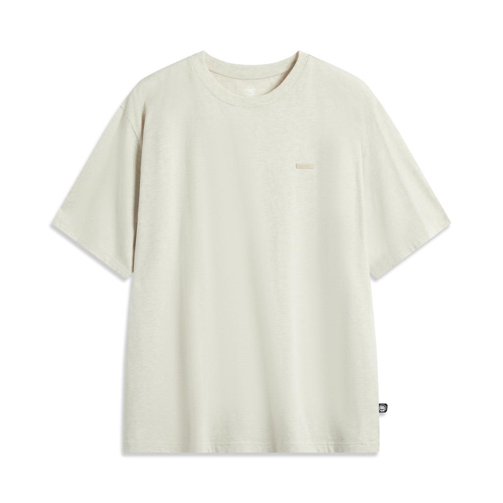 Li Ning Badfive Solid Color Round Neck Comfortable Breathable Versatile Loose Short Sleeve T-Shirt Men T-Shirts Flower-Gray Light-Khaki AHSV009-6