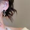 Exquisit Black Zircon Bowknot Tassel Dangle Earrings for Women Girl Korean Style Asymmetry Metal Stud Earrings Jewelry Wholesale
