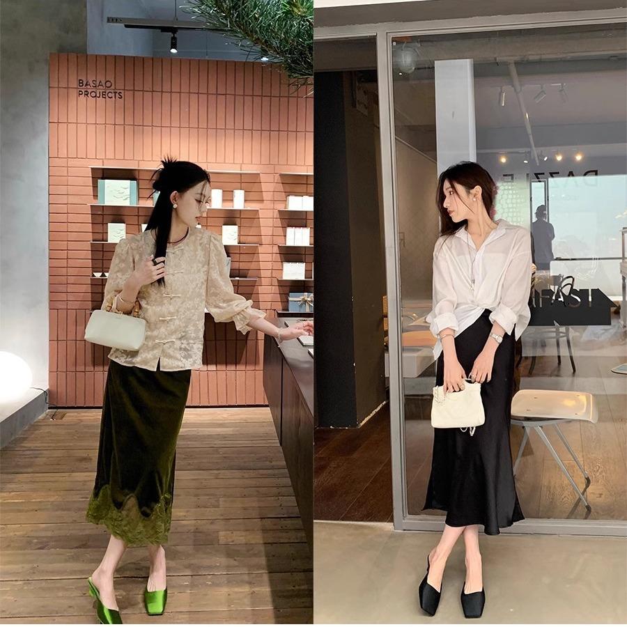 Schafsfellversion~ Quadratkopf helle Mündung Satin Dreieck und Sandalen Damen Halbslipper