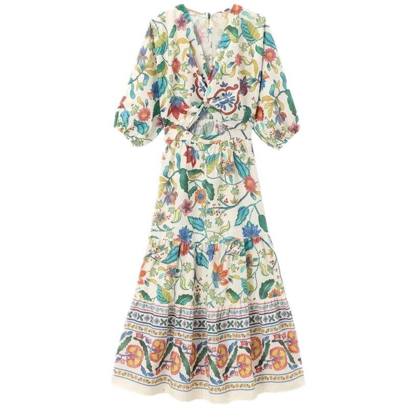 

Fashion Style 2024 Summer New Arrival Women s Clothing Elegant All-Matching Printed Linen Blend Dress 3313478 Picture color L