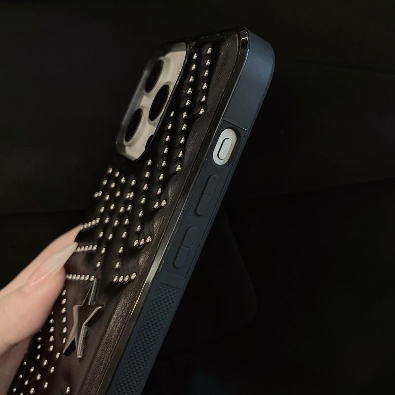 Leder Pentagramm Nieten Anti-Drop Vollschutz Hülle für iPhone 17, Apple 16/15 ProMax & 14
