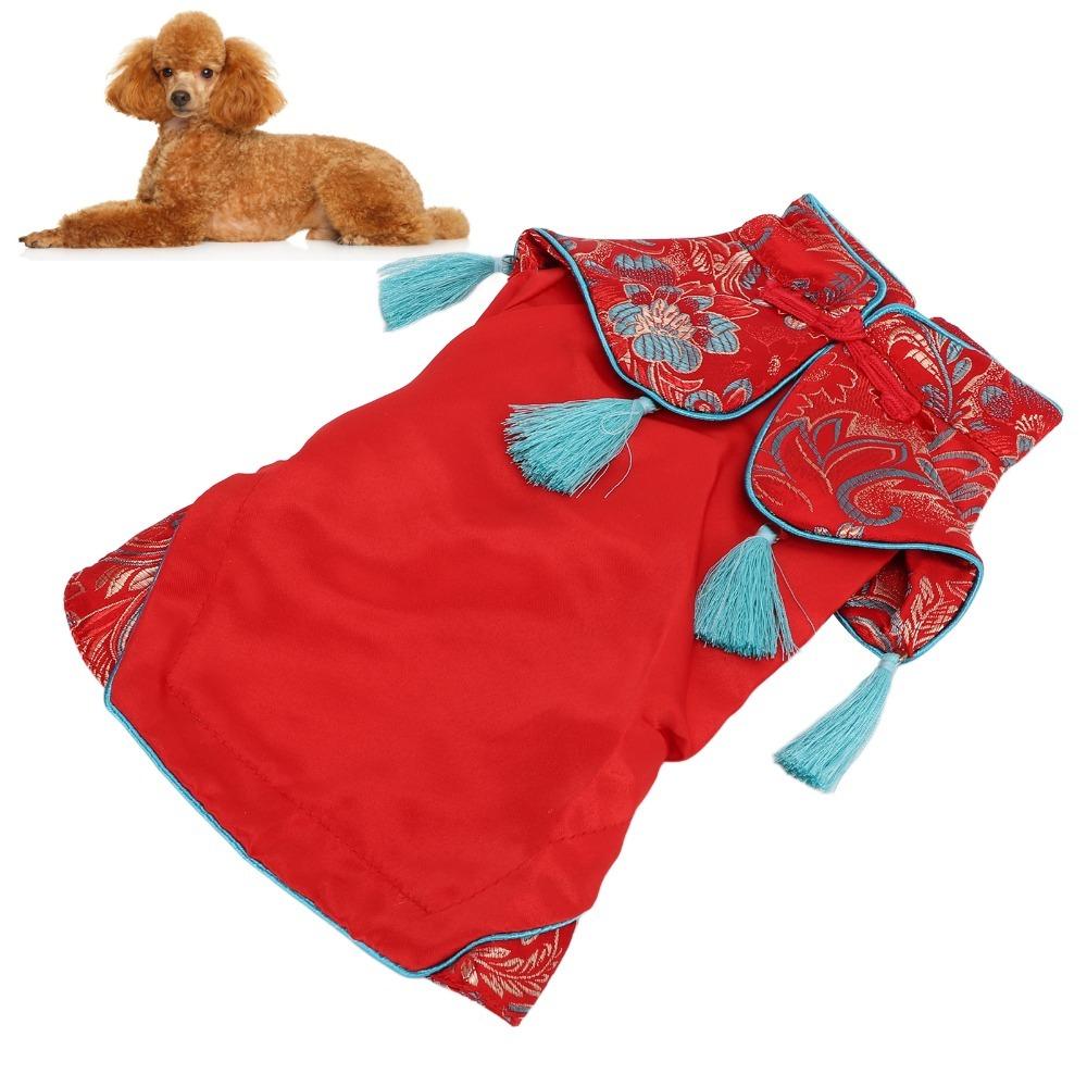 Soft Fabric Dog Cheongsam Floral Print Pet Qipao Dress Traditional Dog Outfit Daily Wear