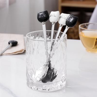 Roztomilá černá/bílá kočka lžička z nerezové oceli kreslený film Krásná káva mléko čaj keramická lžička na míchání