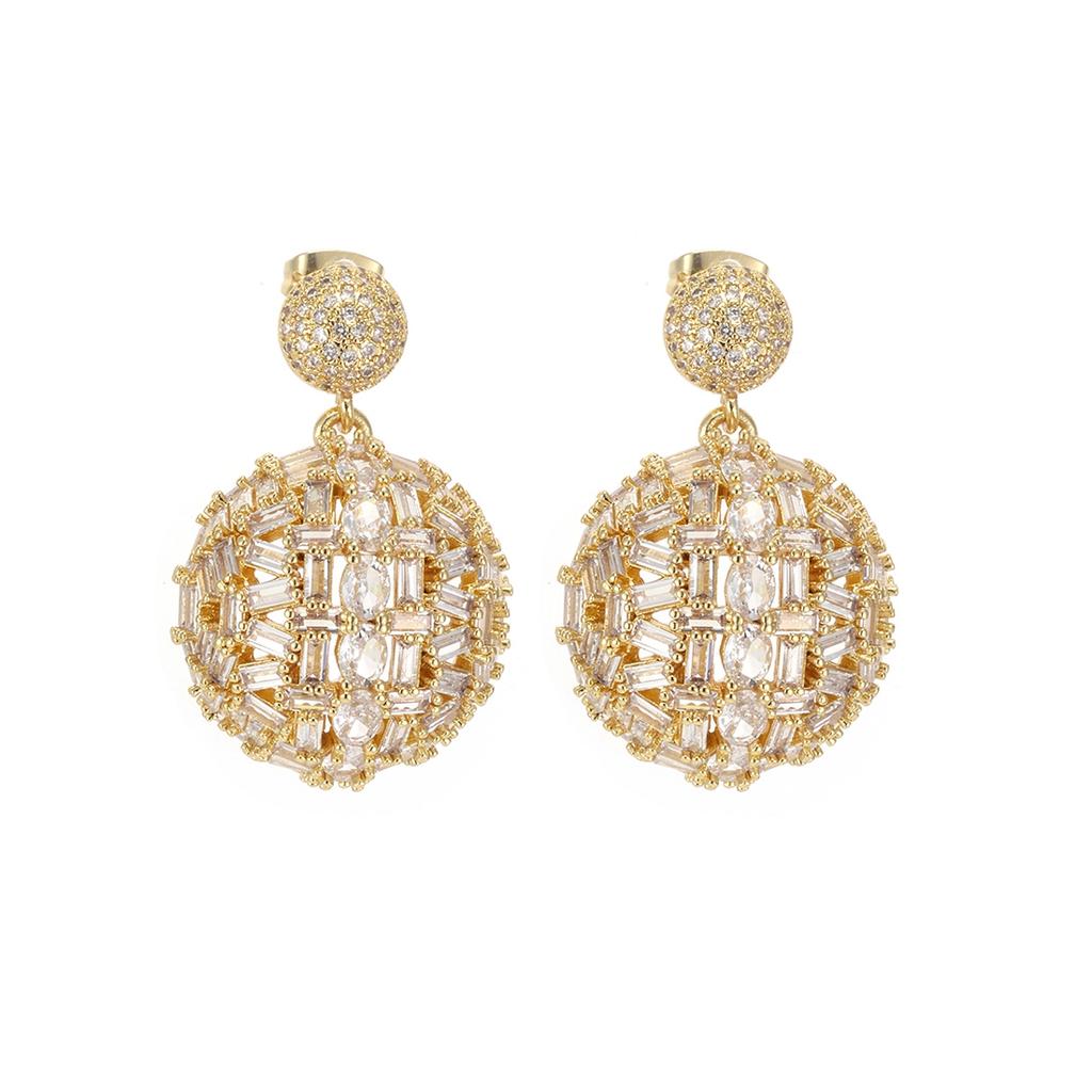 Nidin Light Luxury 3D Ball Drop Earrings For Women Shiny Baguette Cubic Zirconia Paved Round Wedding Party Prom Jewelry Gifts