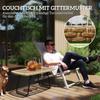 Poly Rattan Garden Table, 90 X 50 X 45 Cm, UV-Resistant Side Table with Glass Top Natural Wood