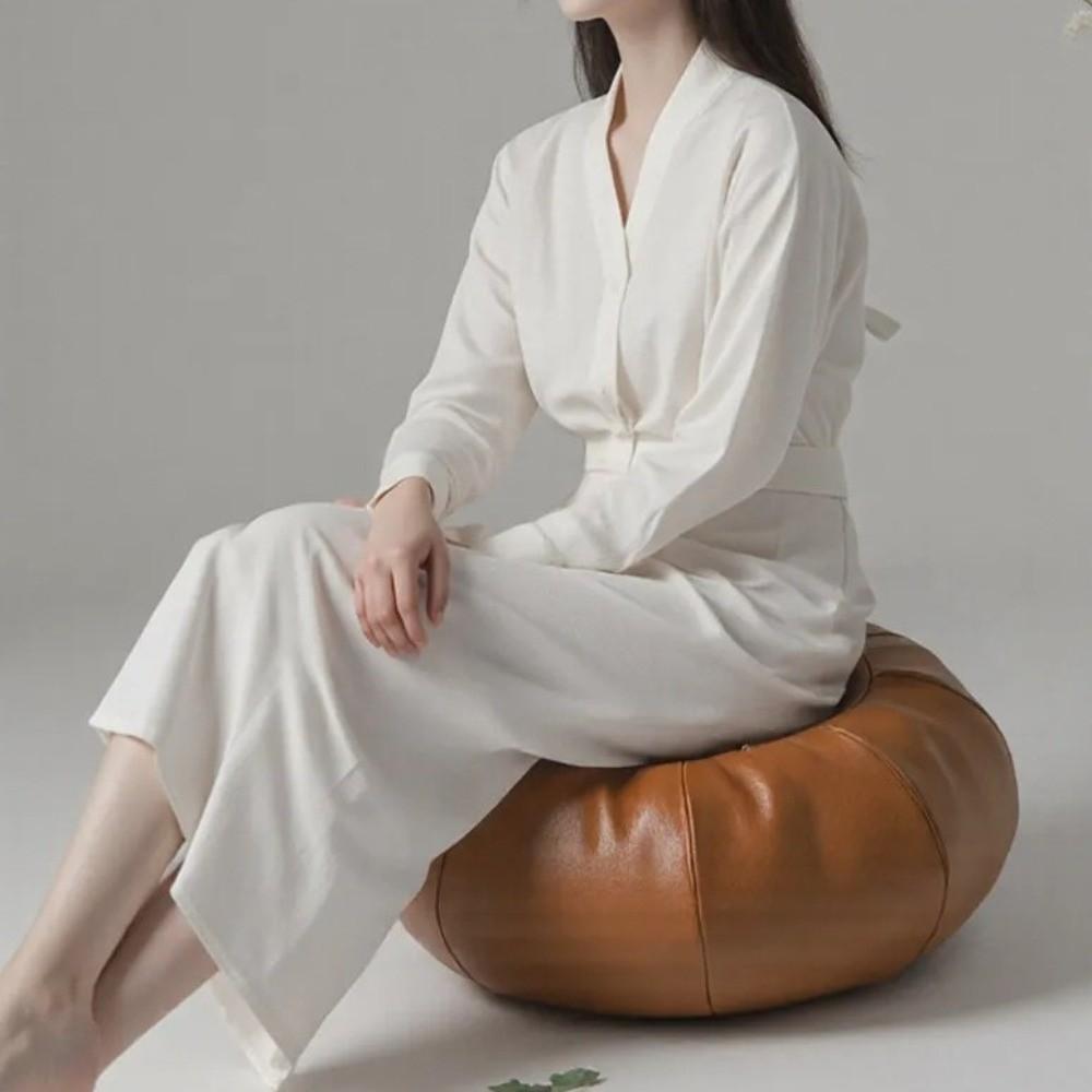 Round Footstool Cover Leather Seat Cushion Cover Versatile Pumpkin Pouf Cover Meditation Room