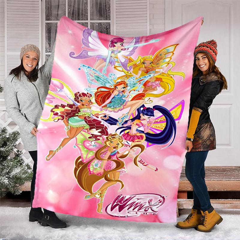 1pc W-Winx Club Theme Blanket - Digital Print, Polyester, Cozy for All Seasons, Perfect for Outdoor, and Travel