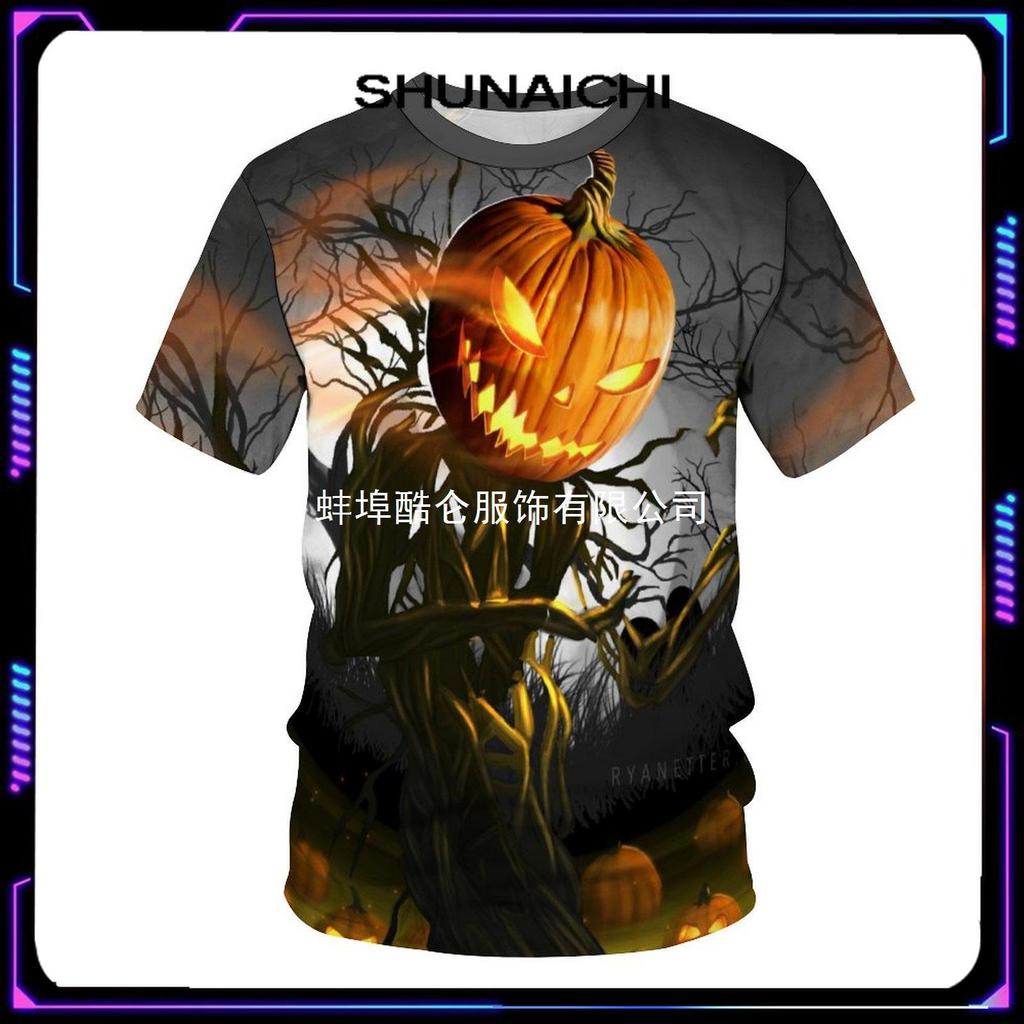 SHUNAICHI Halloween Christmas Gift Halloween Party Men's Costume 3D Digital Printing Pumpkin T-Shirt Crew Neck Loose T-Shirt Top