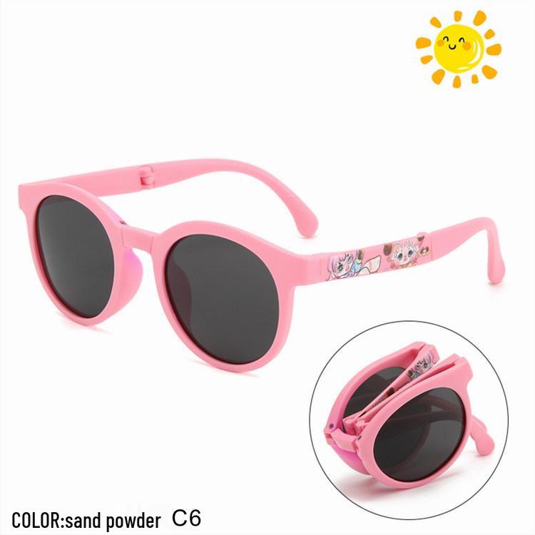 Faltbare polarisierte Sonnenbrille im koreanischen Stil für Kinder - Bequemes, rundes Gestell für Jungen und Mädchen