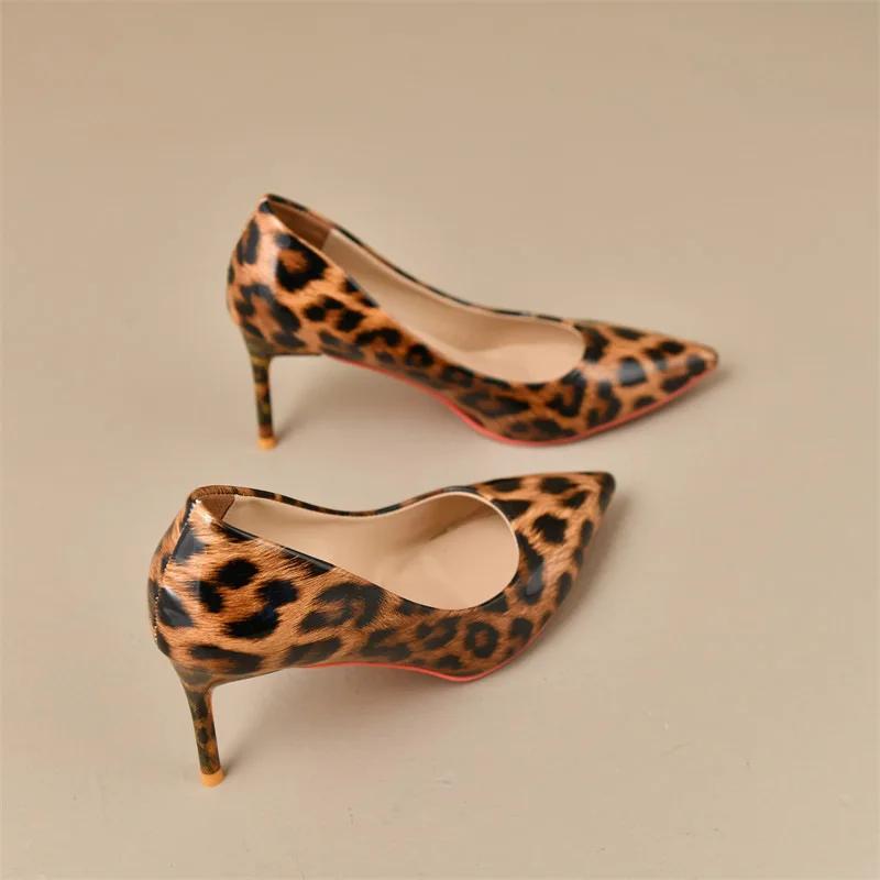 Fashion Sexy Leopard Print Pointed Thin Heel Women's Shoes, Fashionable High Heels, Plus Size Single Shoes 35-42 High Heels