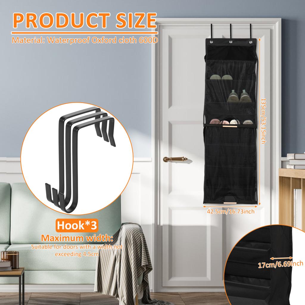 Over The Door Shoe Rack Large Capacity Hanging Shoe Rack Organizer Breathable Slippers Organizer Shoe Storage for Bedroom Closet