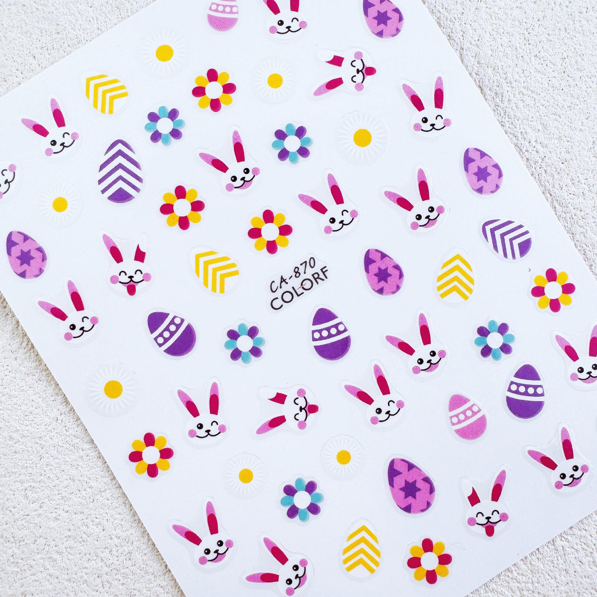 Easter Bunny & Colorful Eggs Cartoon Nail Stickers - Cute, Stylish Design
