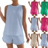 Women's Two Piece Cotton Linen Outfits Sleeveless Tank Top And Ruffle Hem Shorts  Sets Casual Loungewear