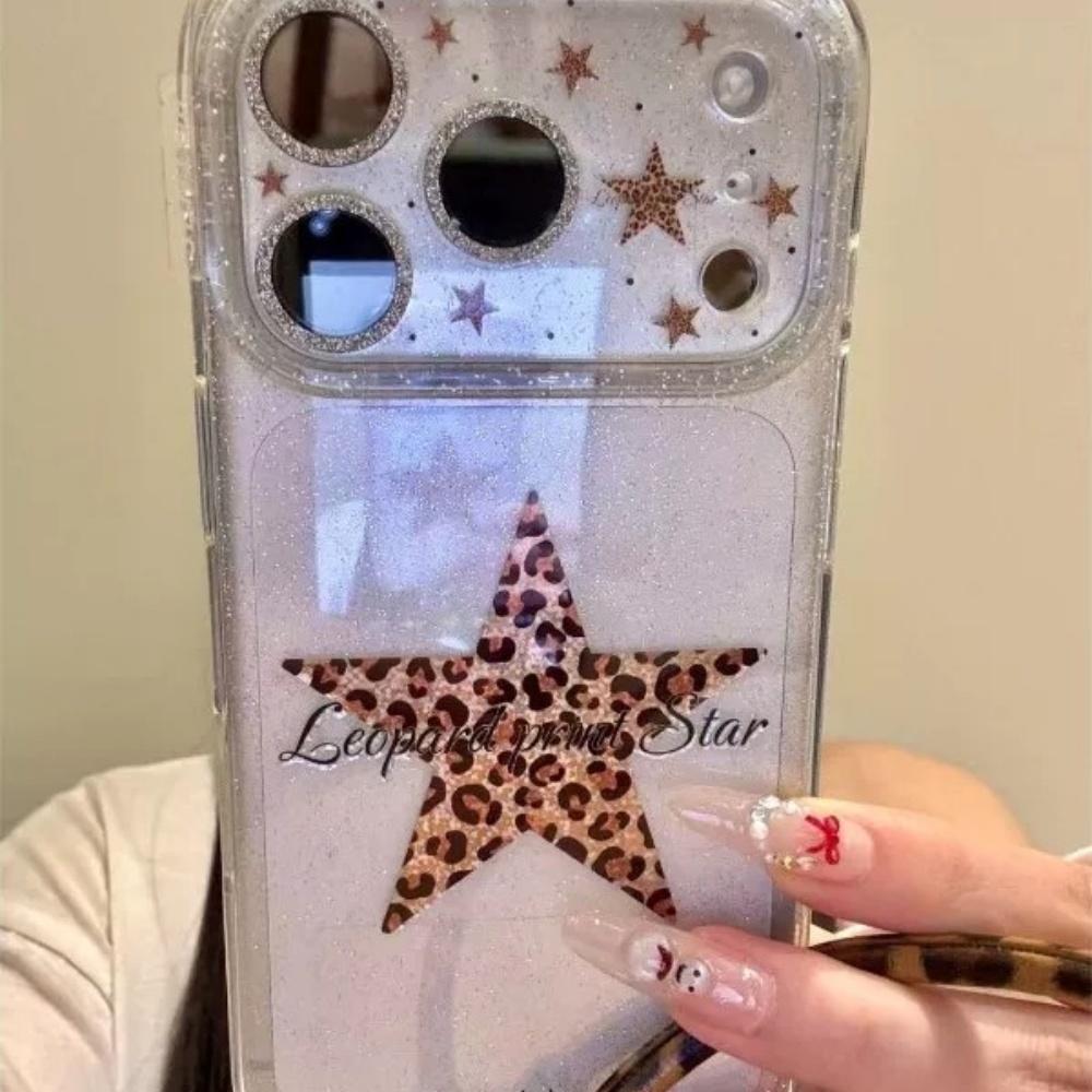 ins simple personality leopard print star suitable for apple 17anyard mobile phone case 15promax advanced sense girl heart protective case 14iPhone16