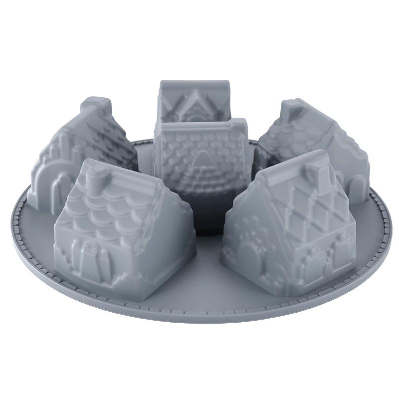 

Пищевой силикон 6-предметный Рождественский противень для выпечки торта в виде маленького домика для выпечки домика, хлеба и форм для торта серый