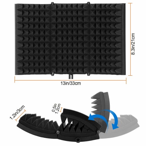 AGPTEK Microphone Soundproofing, Sound-Absorbing Shield, Microphone Isolation Shield, Foldable, Tri-Fold, Studio Microphone Sound-Absorbing Foam, Refl