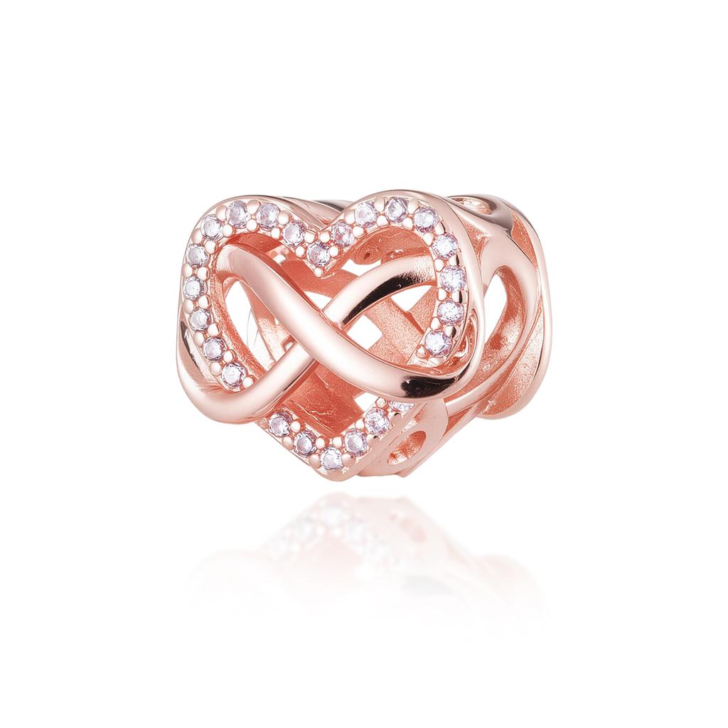 New Rose Gold Color Charm For Women Shiny Cubic Zirconia Beads Heart Star Sun Diy Fit Original Silver 925 Bracelets Jewelry Gift