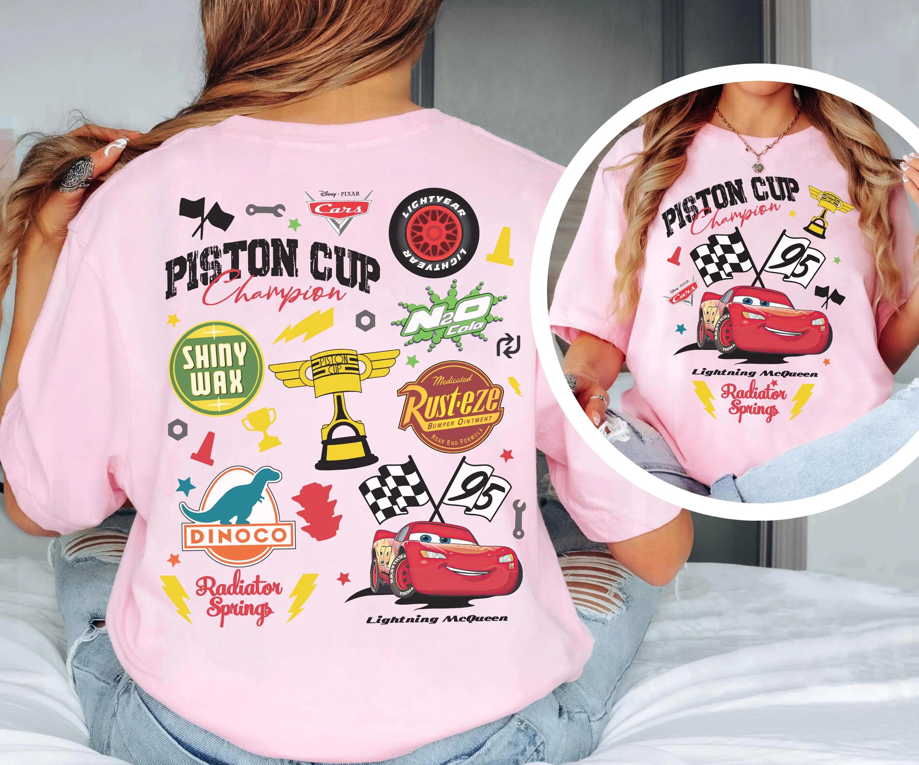 

2 sided Disney Pixar Cars Lightning McQueen Shirt Piston Cup Champion Shirt Radiator Springs Shirt 4XL