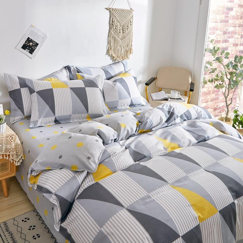 Vierteiliges Set aus Bettwäsche aus reiner Baumwolle, Bettbezug, Bettwäsche, dreiteiliges Bettlaken-Set für den Schlafsaal